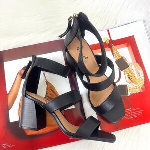 Women's Qupid Dorcas Faux Leather Multi Strap Block Heel Sandals Black